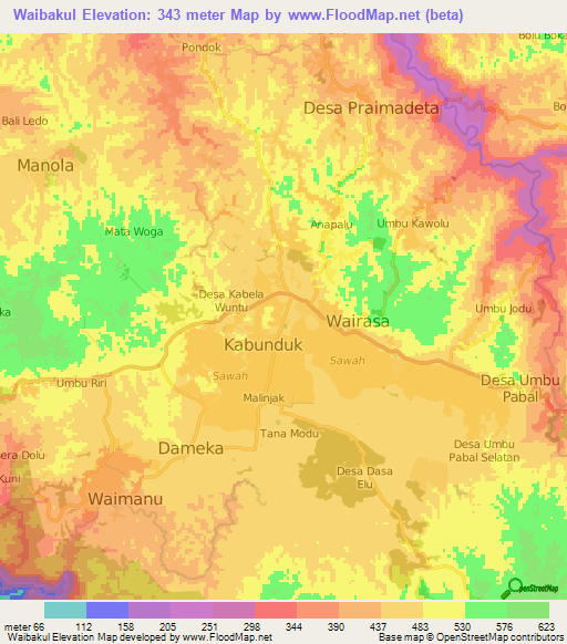 Waibakul,Indonesia Elevation Map