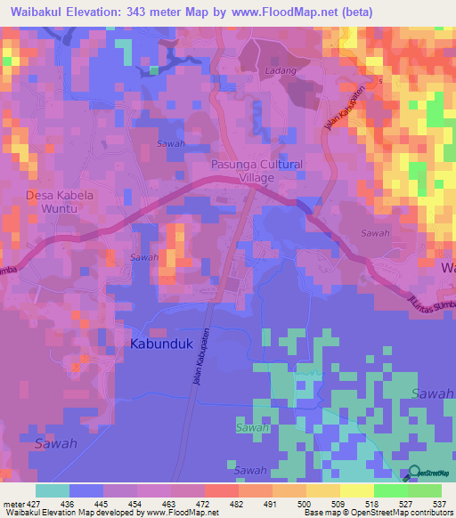 Waibakul,Indonesia Elevation Map