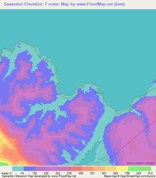 Sawardori,Indonesia Elevation Map