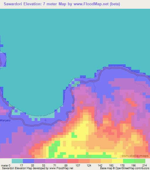 Sawardori,Indonesia Elevation Map