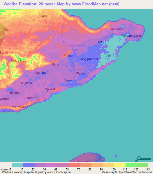 Wadiba,Indonesia Elevation Map