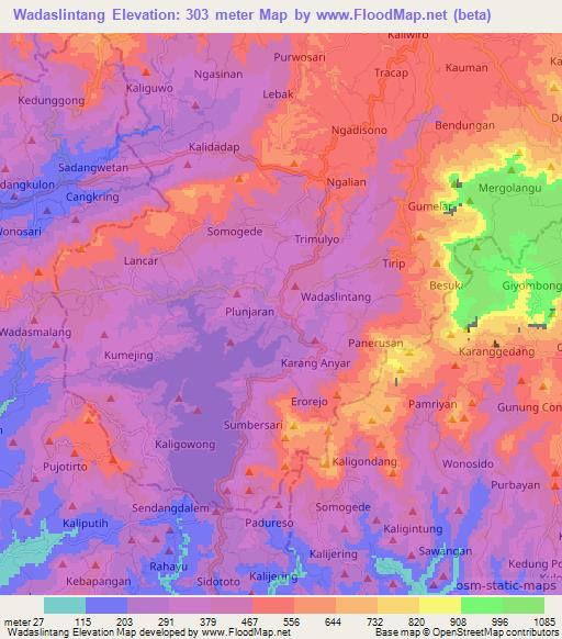 Wadaslintang,Indonesia Elevation Map