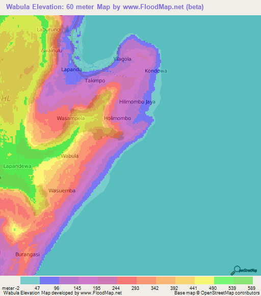 Wabula,Indonesia Elevation Map