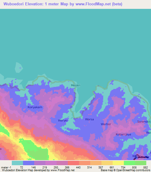 Wuboedori,Indonesia Elevation Map