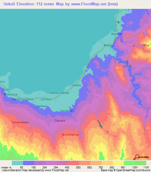 Uekuli,Indonesia Elevation Map