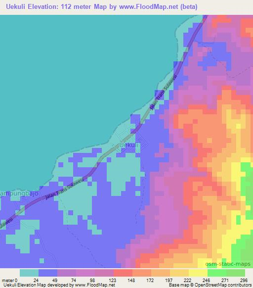 Uekuli,Indonesia Elevation Map