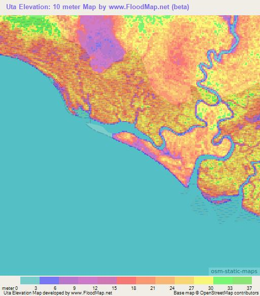 Uta,Indonesia Elevation Map