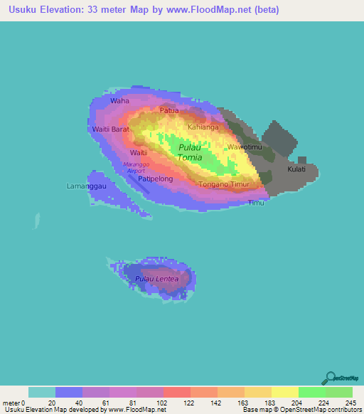 Usuku,Indonesia Elevation Map