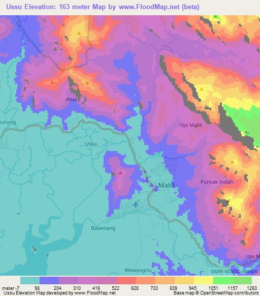 Ussu,Indonesia Elevation Map