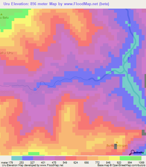 Uru,Indonesia Elevation Map