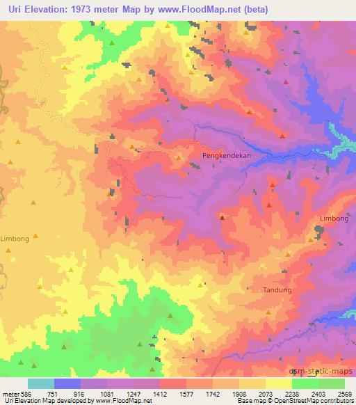 Uri,Indonesia Elevation Map