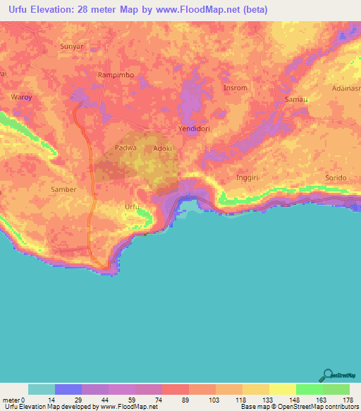 Urfu,Indonesia Elevation Map