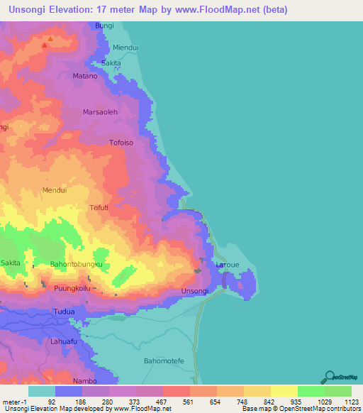 Unsongi,Indonesia Elevation Map