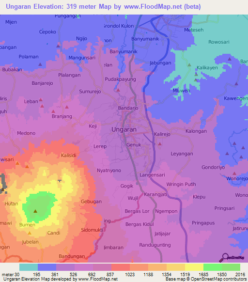 Ungaran,Indonesia Elevation Map