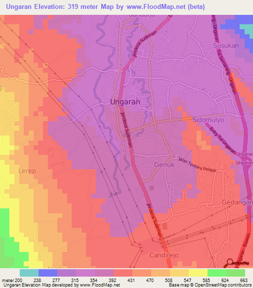 Ungaran,Indonesia Elevation Map