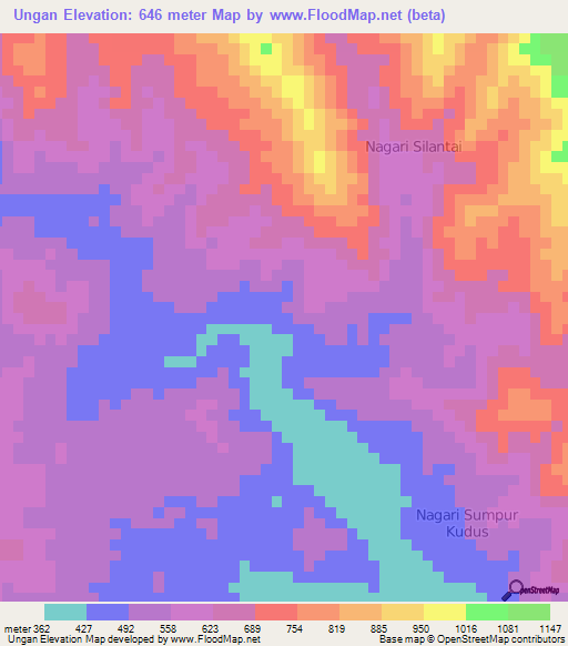 Ungan,Indonesia Elevation Map