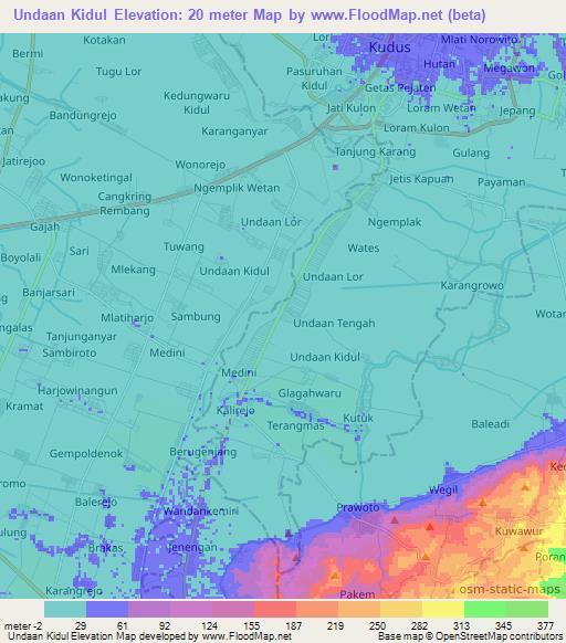 Undaan Kidul,Indonesia Elevation Map