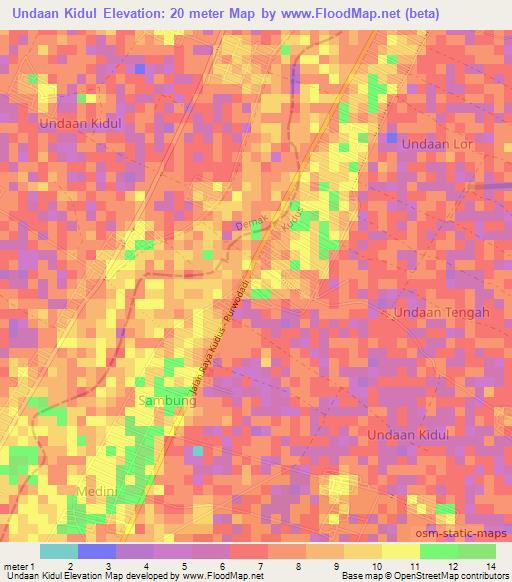 Undaan Kidul,Indonesia Elevation Map