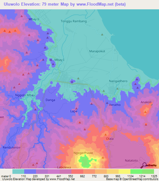 Uluwolo,Indonesia Elevation Map