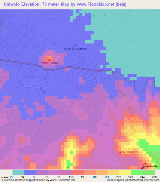 Uluwolo,Indonesia Elevation Map