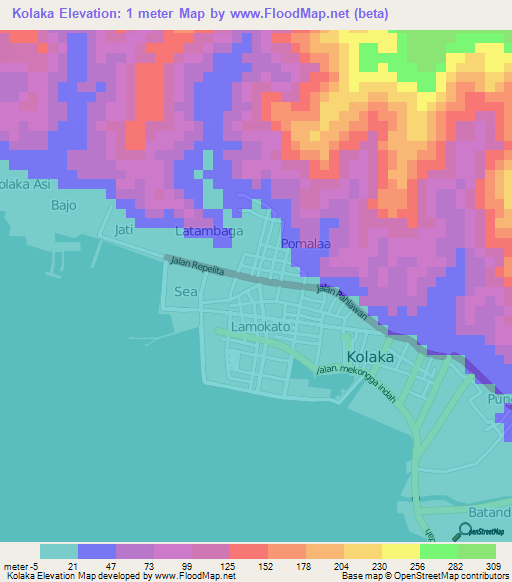 Kolaka,Indonesia Elevation Map