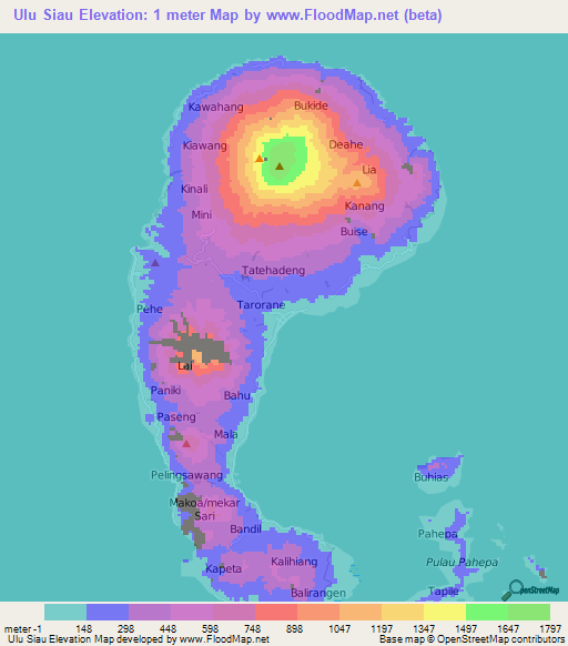 Ulu Siau,Indonesia Elevation Map