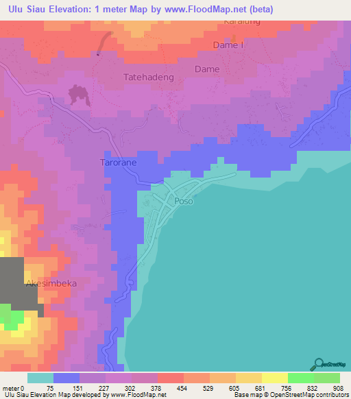 Ulu Siau,Indonesia Elevation Map