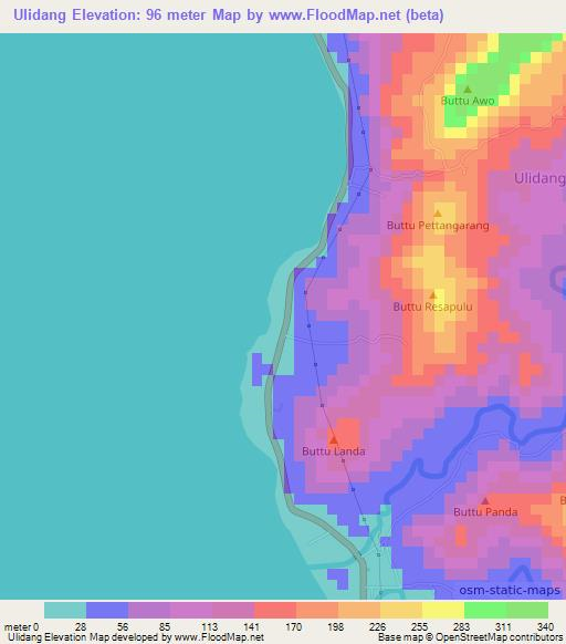 Ulidang,Indonesia Elevation Map