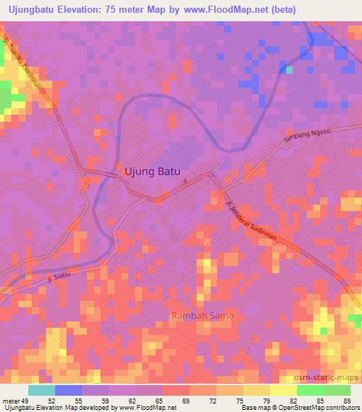 Ujungbatu,Indonesia Elevation Map