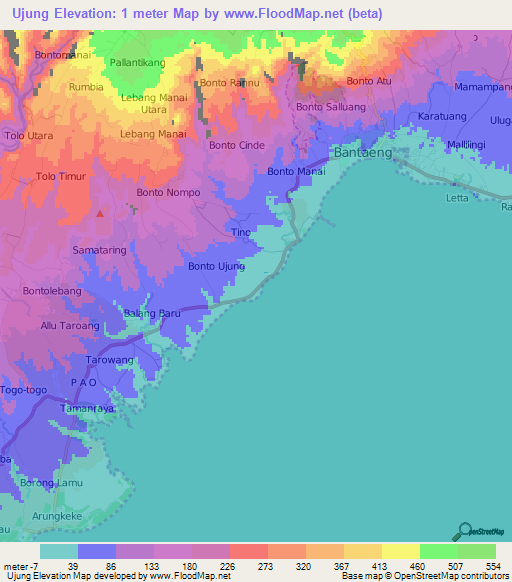 Ujung,Indonesia Elevation Map