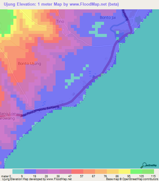 Ujung,Indonesia Elevation Map