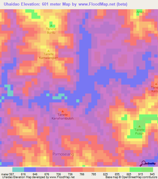 Uhaidao,Indonesia Elevation Map