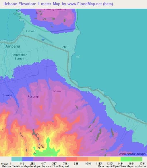 Uebone,Indonesia Elevation Map