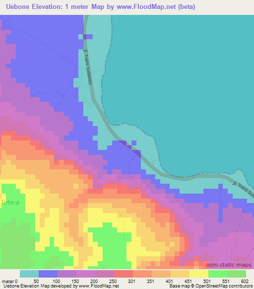 Uebone,Indonesia Elevation Map