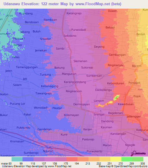 Udanawu,Indonesia Elevation Map