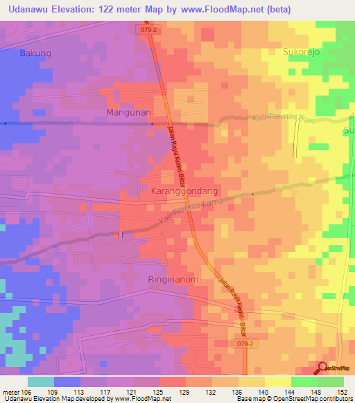 Udanawu,Indonesia Elevation Map