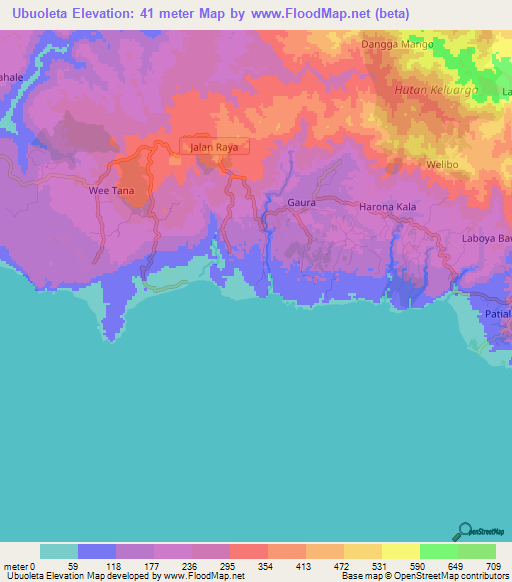 Ubuoleta,Indonesia Elevation Map