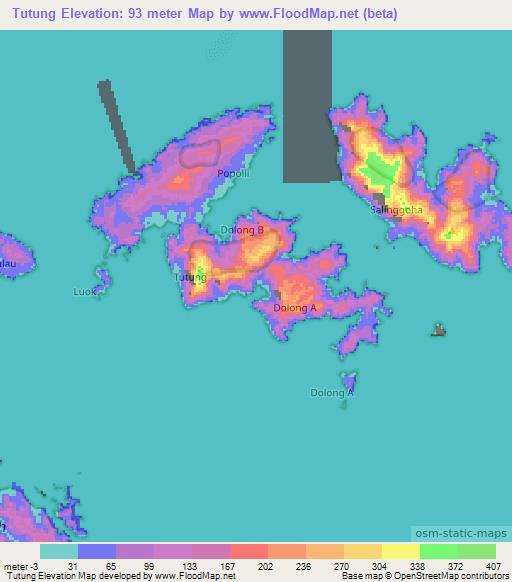 Tutung,Indonesia Elevation Map