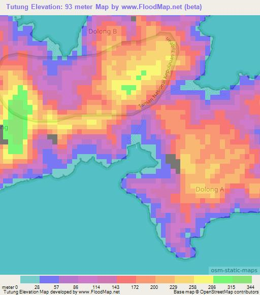 Tutung,Indonesia Elevation Map
