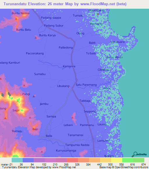 Turunandatu,Indonesia Elevation Map