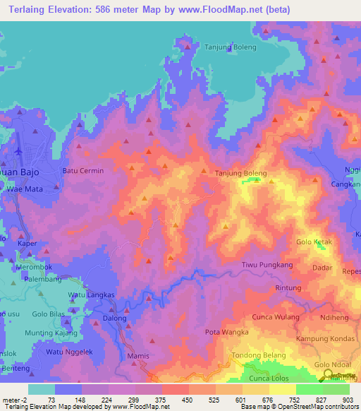 Terlaing,Indonesia Elevation Map