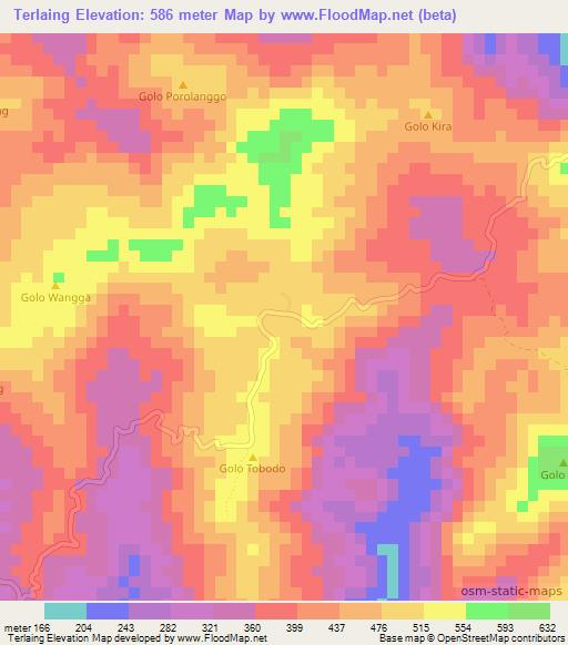 Terlaing,Indonesia Elevation Map