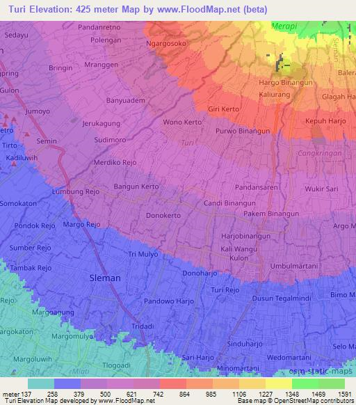 Turi,Indonesia Elevation Map