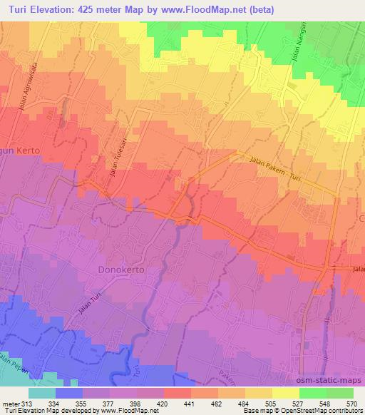 Turi,Indonesia Elevation Map