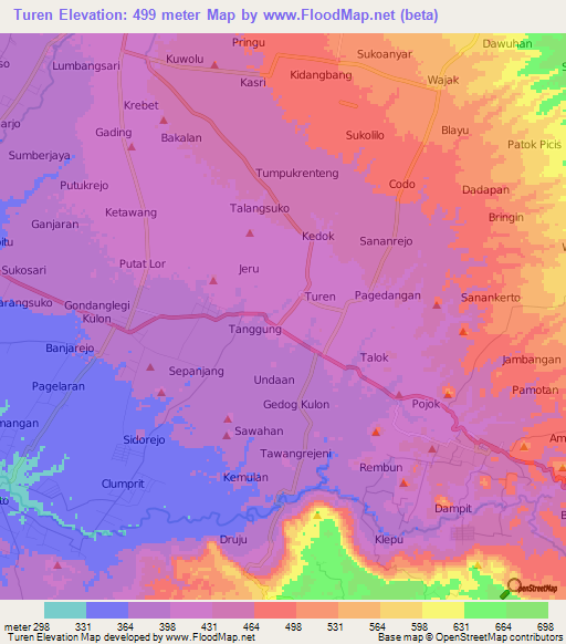 Turen,Indonesia Elevation Map