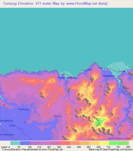 Tuntung,Indonesia Elevation Map