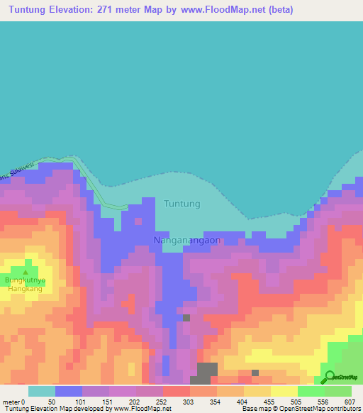 Tuntung,Indonesia Elevation Map