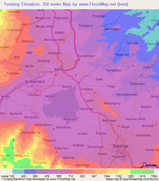 Tuntang,Indonesia Elevation Map