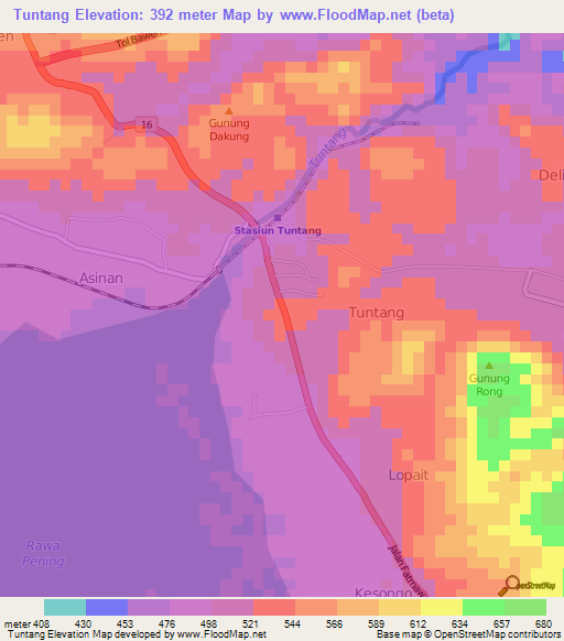 Tuntang,Indonesia Elevation Map