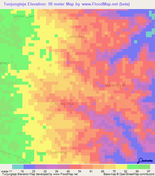 Tunjungteja,Indonesia Elevation Map